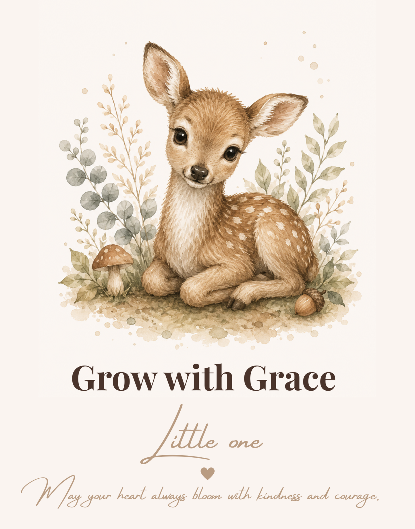 Grow with Grace Deer Nursery Print | Woodland Baby Wall Art | Neutral Nursery Decor | Baby Deer Print | Woodland Nursery Wall Art