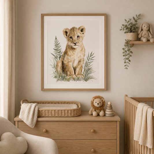Safari Lion Nursery Print | Watercolour Lion Wall Art